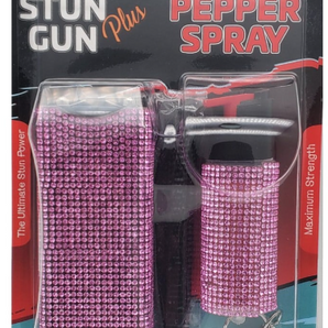 Pink Rhinestones Mini Stun Gun and Pepper Spray Combo for Self Defense