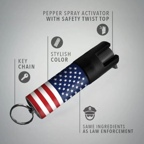 USA FLAG KEYCHAIN MINI PEPPER SPRAY FOR SELF DEFENSE - SAFETY TWIST TOP - Safe At College