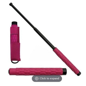 SELF DEFENSE EXTENDABLE SOLID STEEL WALKING STICK BATON PINK HANDLE - Safe At College